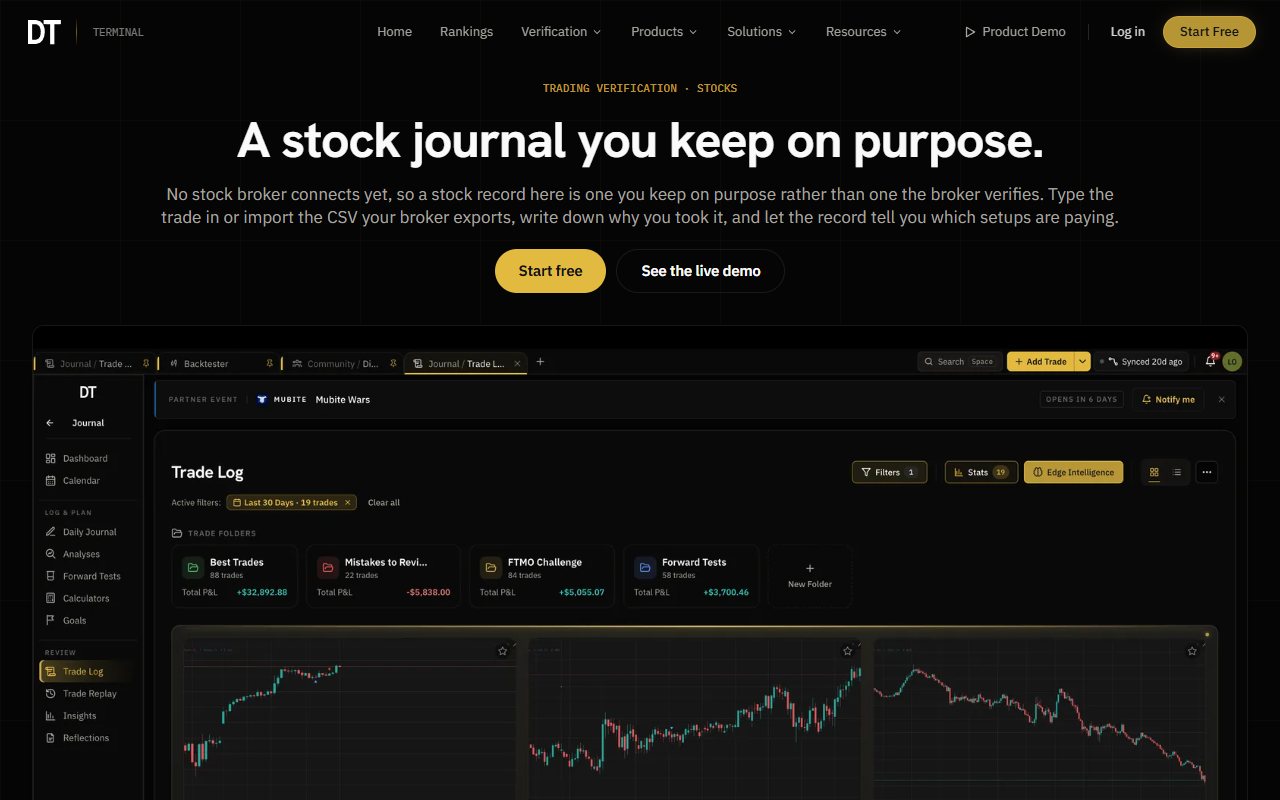 DT Terminal's official stock-journal page and published Trade Log picture.