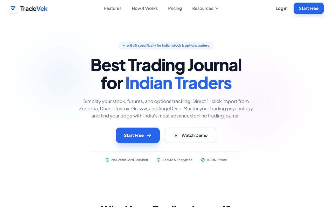 TradeVek's official Indian trading-journal page.