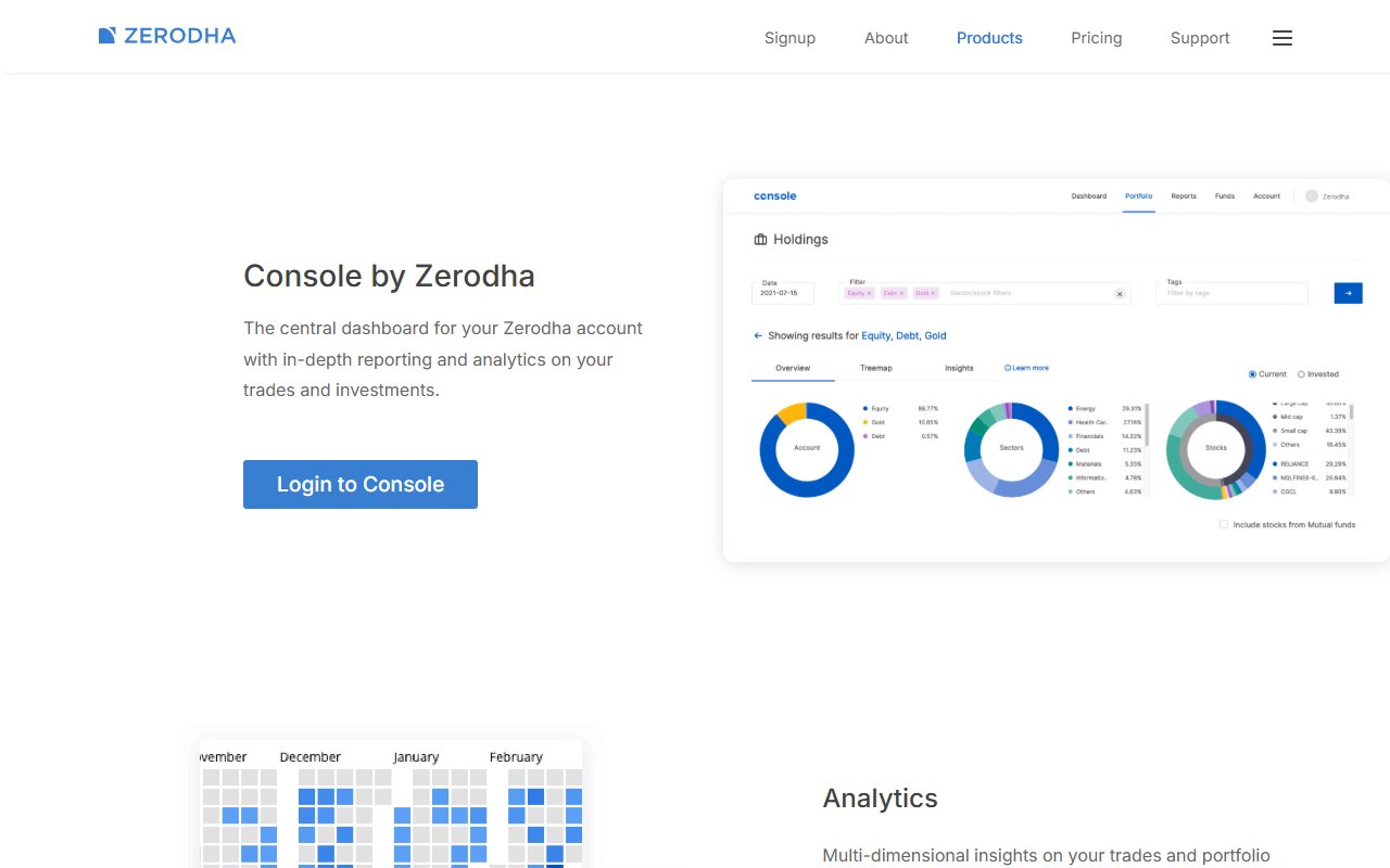 Console public product page with its account description and a picture of holdings.